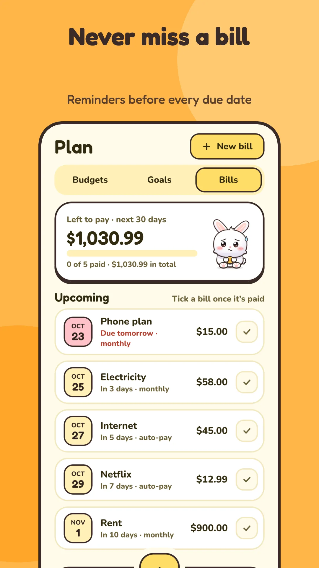 Never miss a bill